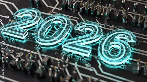The number 2026  symbolizes future technology and innovation. A modern and futuristic concept representing digital advancements.