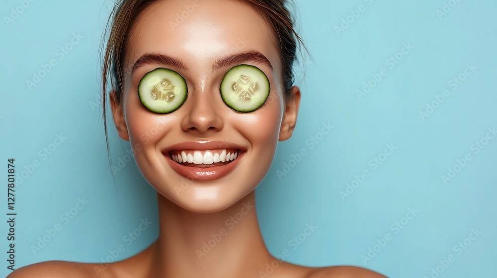 A Young Woman Enjoying a Relaxing Day at the Spa with Cucumber Slices A Young Woman Enjoying a Relaxing Day at the Spa with Cucumber Slices