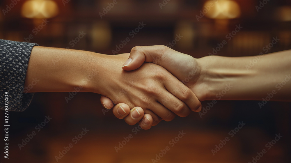 Handshake Deal: a close-up shot captures the moment of agreement, respect and partnership.The image shows two people joining hands in a symbol of trust, promising a successful future. Handshake Deal: a close-up shot captures the moment of agreement, respect and partnership.The image shows two people joining hands in a symbol of trust, promising a successful future.