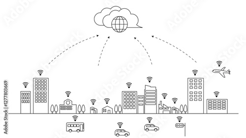 スマート社会のイラスト素材　テクノロジーが支える未来の暮らし