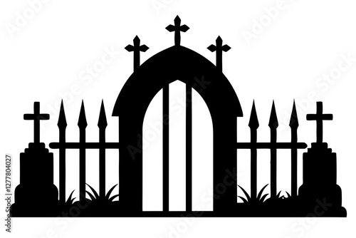 Gothic cemetery gate Silhouette on white background