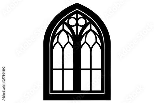 Gothic arched window frame silhouette on white background