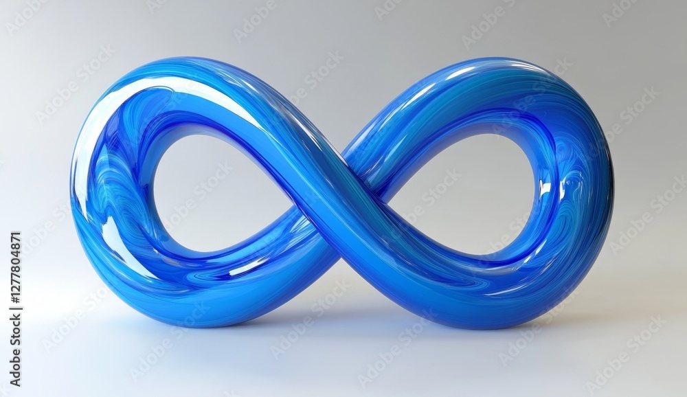 Fototapeta premium Blue infinity symbol, glossy, studio, background, loop concept