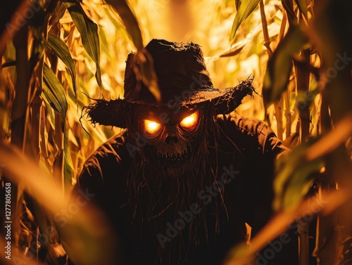 Wallpaper Mural Scary Scarecrow in a Dark Cornfield with Glowing Eyes at Night Torontodigital.ca