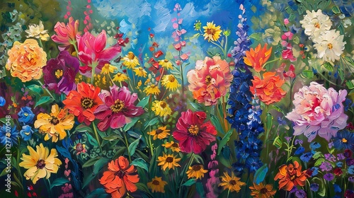 Wallpaper Mural Exquisite garden symphony – stunning oil painting of vibrant, colorful blossoms in full bloom Torontodigital.ca