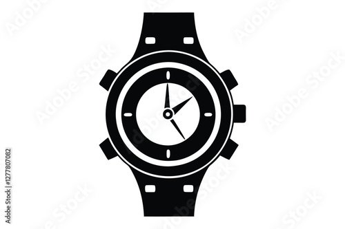 Luxury silver men's wristwatch vector illustration on white background