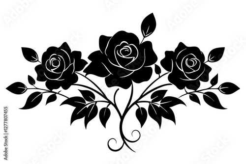 Elegant roses floral element silhouette on white background