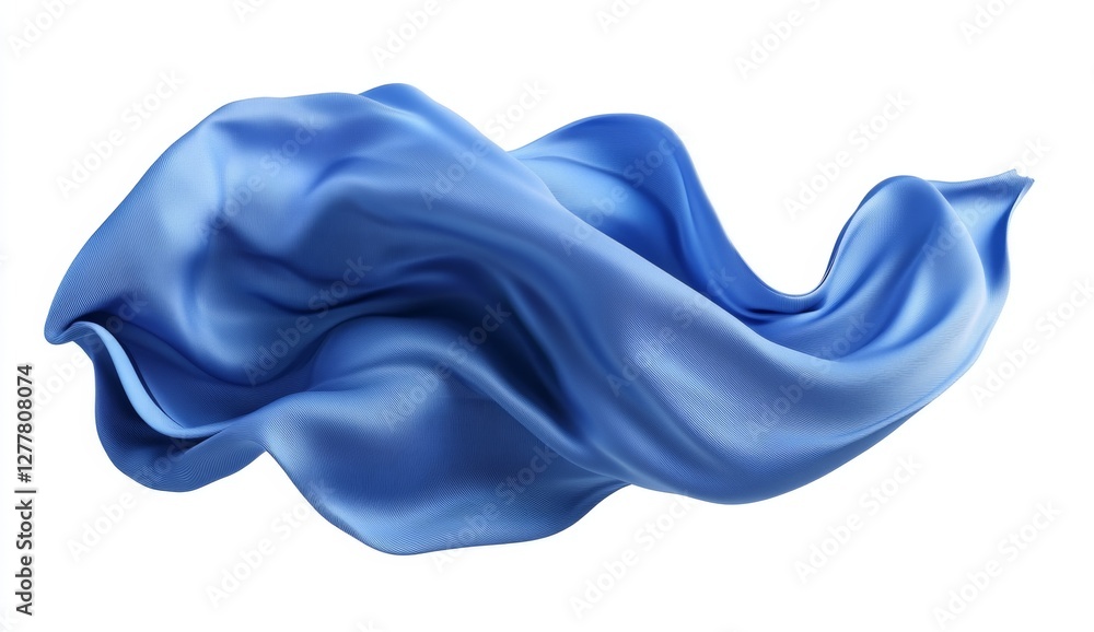 Blue silk fabric flowing, isolated, white background, design element Blue silk fabric flowing, isolated, white background, design element