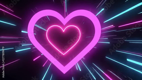 Glowing neon hearts in pink and blue tones create a futuristic and romantic cyber aesthetic. The vibrant digital design is perfect for modern love themes.
