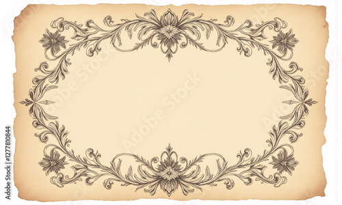 Vintage apothecary label with ornate botanical illustrations and mystical symbols