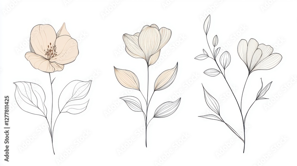 Elegant Floral Outline Illustrations for Creative Projects Elegant Floral Outline Illustrations for Creative Projects