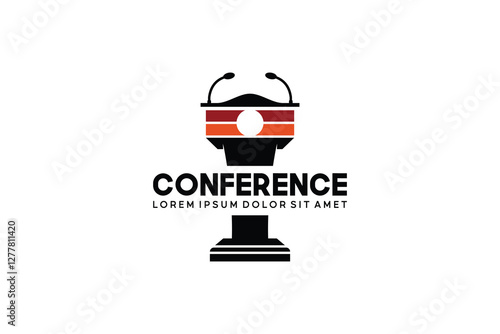 Vector design of tribune with microphone podium for speech, rostrum for debate or conference venue