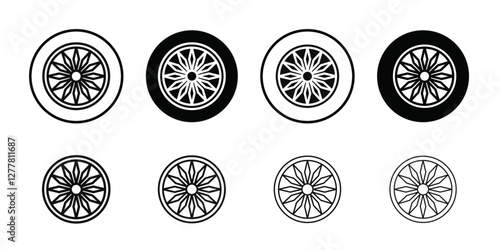 Ashoka Wheel icon Vector flat thin line illustration