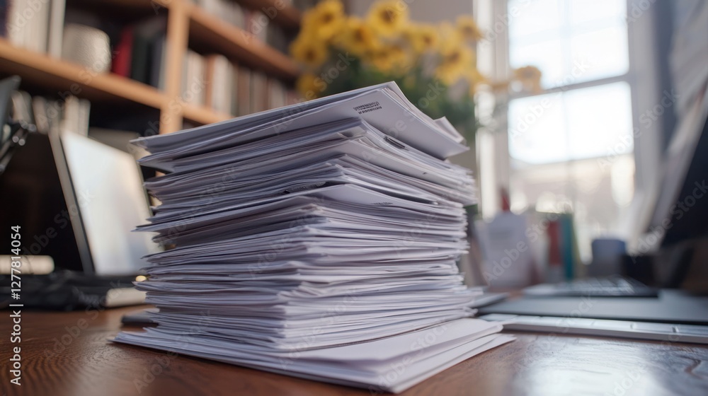 A stack of printed press releases on a journalist’s desk. A stack of printed press releases on a journalist’s desk.