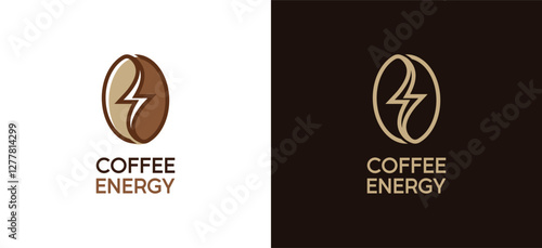 Coffee energy logo, vector illustration of coffee bean logo design with simple electricity icon symbol