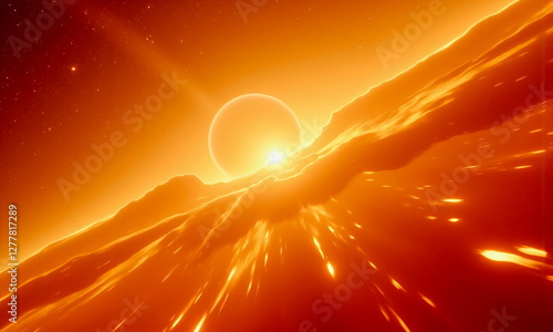 Warm cosmic background with sunset-inspired orange and yellow tones