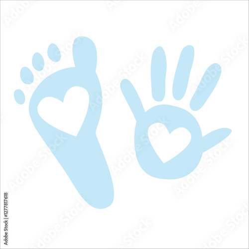 Heart in hand and leg baby boy footprint Printable Vector