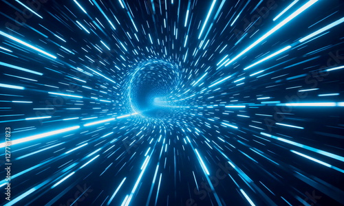 Light speed journey through a cool-toned cosmic tunnel