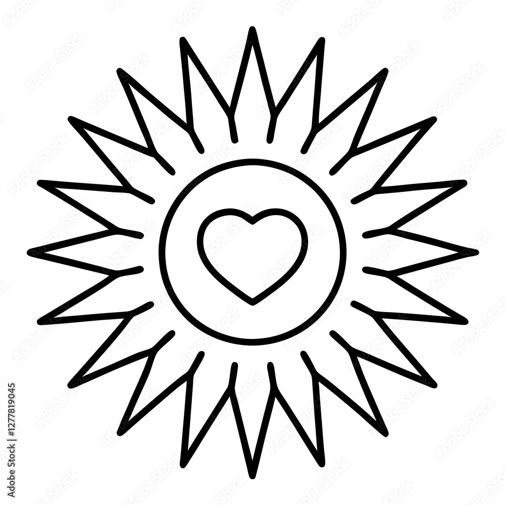 Sunburst with Heart-Centered Line Art Sunburst with Heart-Centered Line Art