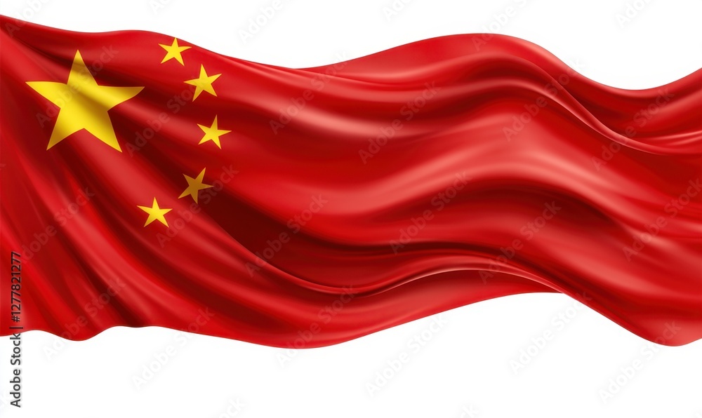 Vibrant Chinese Flag Waving Gracefully Against a Clear Background, Symbolizing National Pride Vibrant Chinese Flag Waving Gracefully Against a Clear Background, Symbolizing National Pride