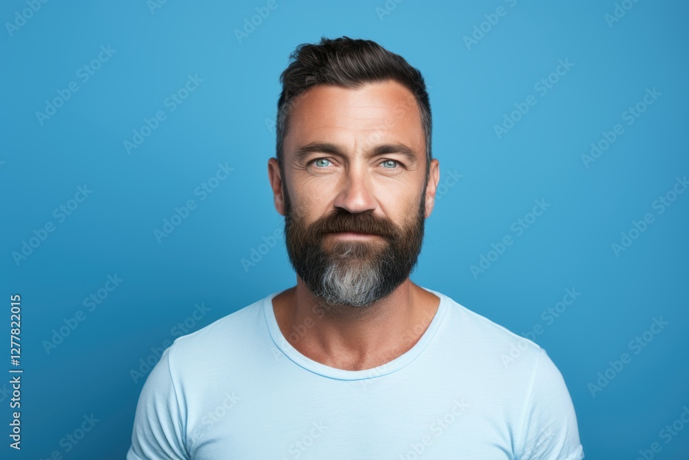A man with a beard and a blue shirt is smiling A man with a beard and a blue shirt is smiling