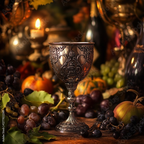 Autumn grape wine night glass photo