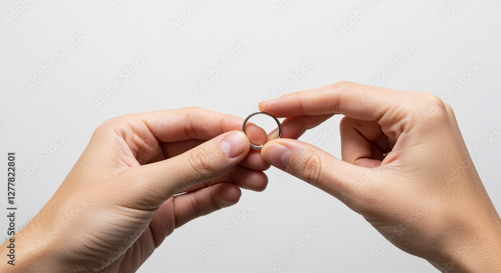 Ring held in hands close up studio shot. Hands holding ring showing detail and texture. Ring in hand Ring held in hands close up studio shot. Hands holding ring showing detail and texture. Ring in hand