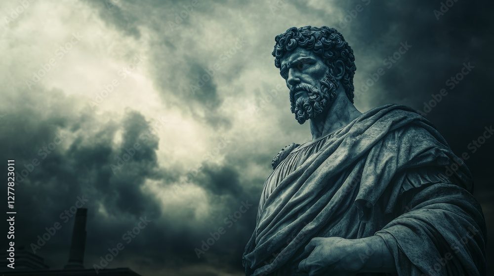 Obraz premium Dramatic ancient roman statue against stormy sky