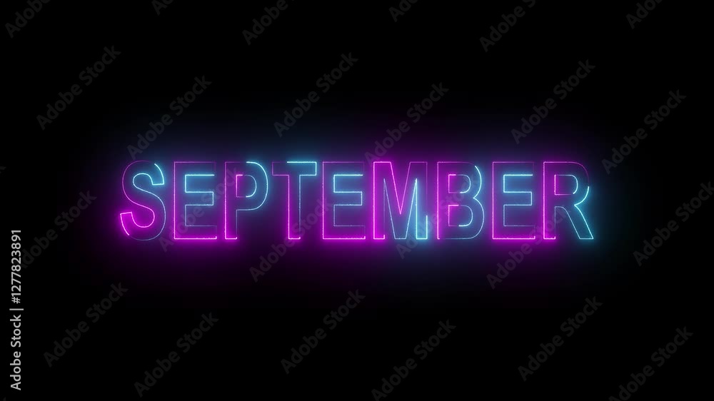Glowing colorful light neon text month of September . Abstract glowing September month text neon light effect background showing month of September Effect Symbol Animation Glowing colorful light neon text month of September . Abstract glowing September month text neon light effect background showing month of September Effect Symbol Animation
