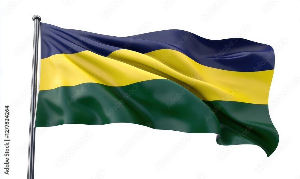 Obraz premium Vibrant flag waving in the wind, showcasing bold colors against a clear sky backdrop