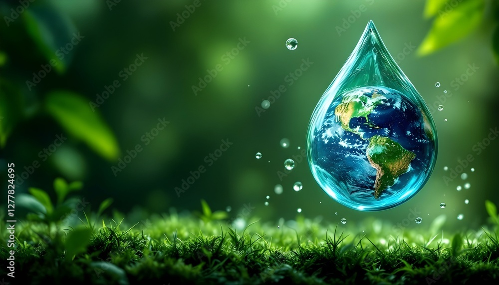 custom made wallpaper toronto digitalA droplet of water containing Earth, highlighting eco-friendly practices and the significance of nature on Earth Day