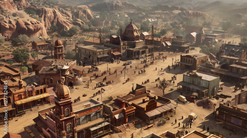 Aerial View of wild west town photo