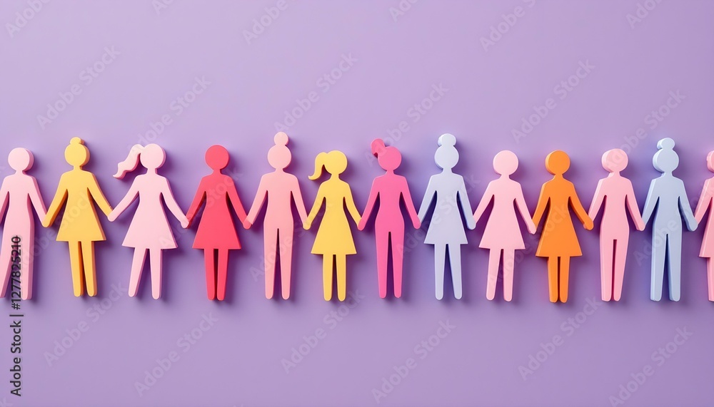 Diverse paper figures in vibrant colors on a purple background, highlighting the celebration of International Women's Day Diverse paper figures in vibrant colors on a purple background, highlighting the celebration of International Women's Day