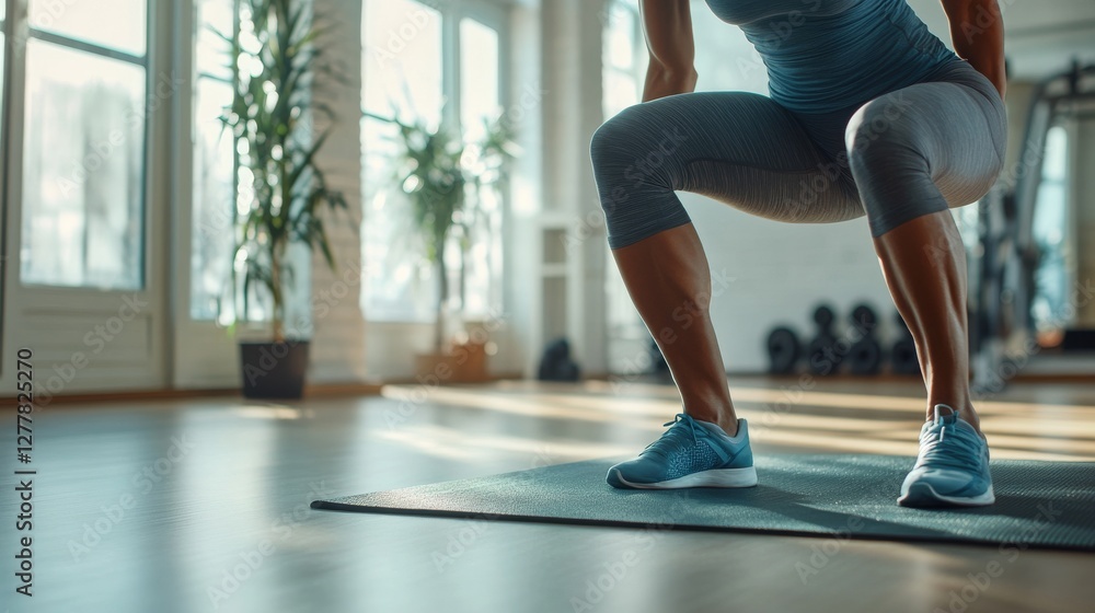 Knee exercises in a clean, bright fitness room. Featuring strength and rehabilitation Knee exercises in a clean, bright fitness room. Featuring strength and rehabilitation