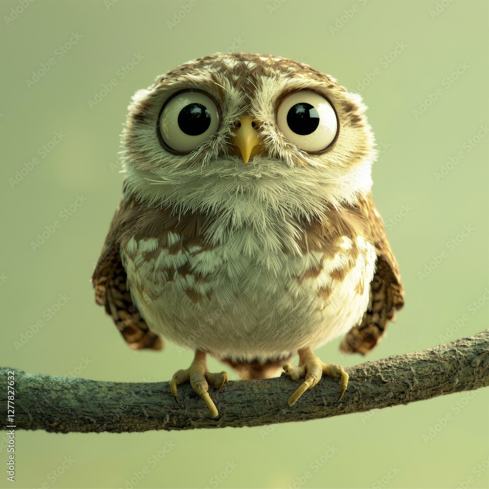 Naklejka premium Cute owl perched on a branch. AI.