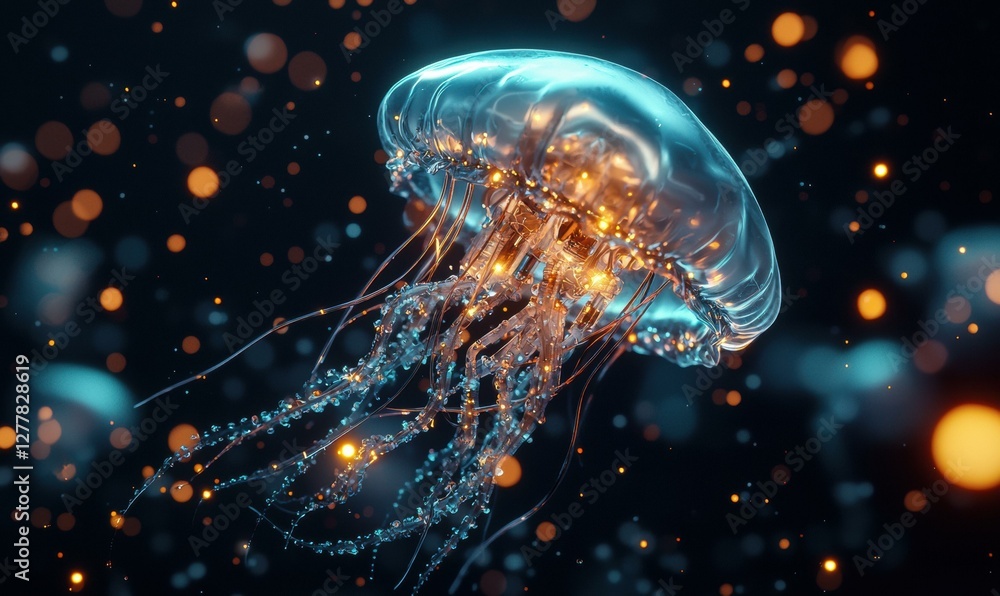 Obraz premium Abstract jellyfish with glowing light. AI.