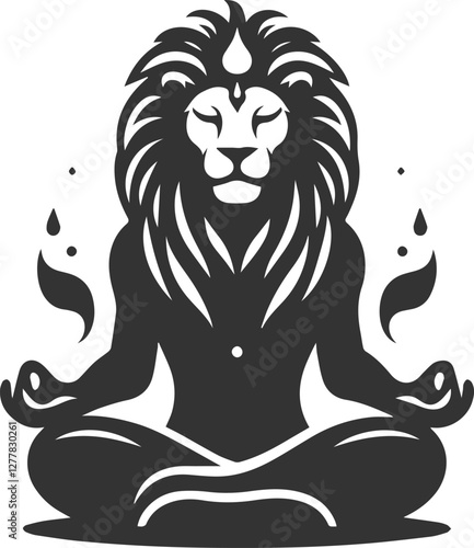 lion sitting with a peaceful and wise aura