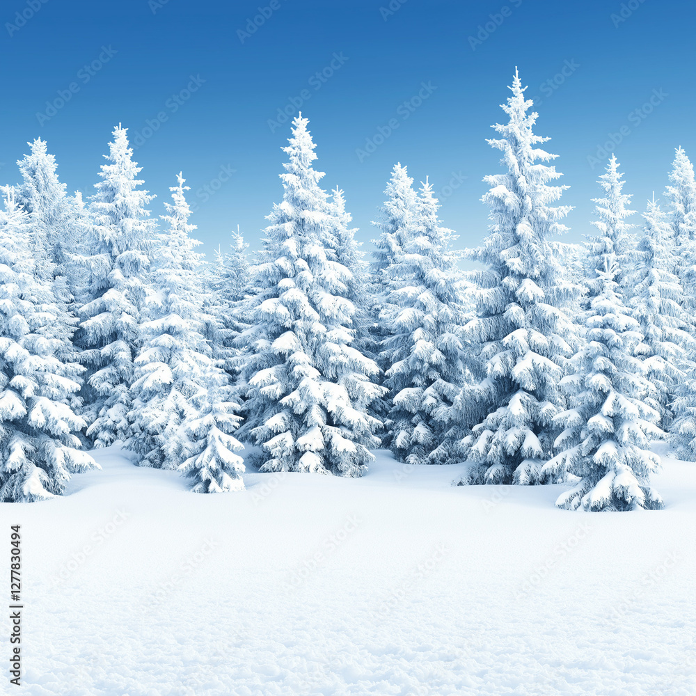 Snow-covered pine trees in a winter mountain landscape Snow-covered pine trees in a winter mountain landscape
