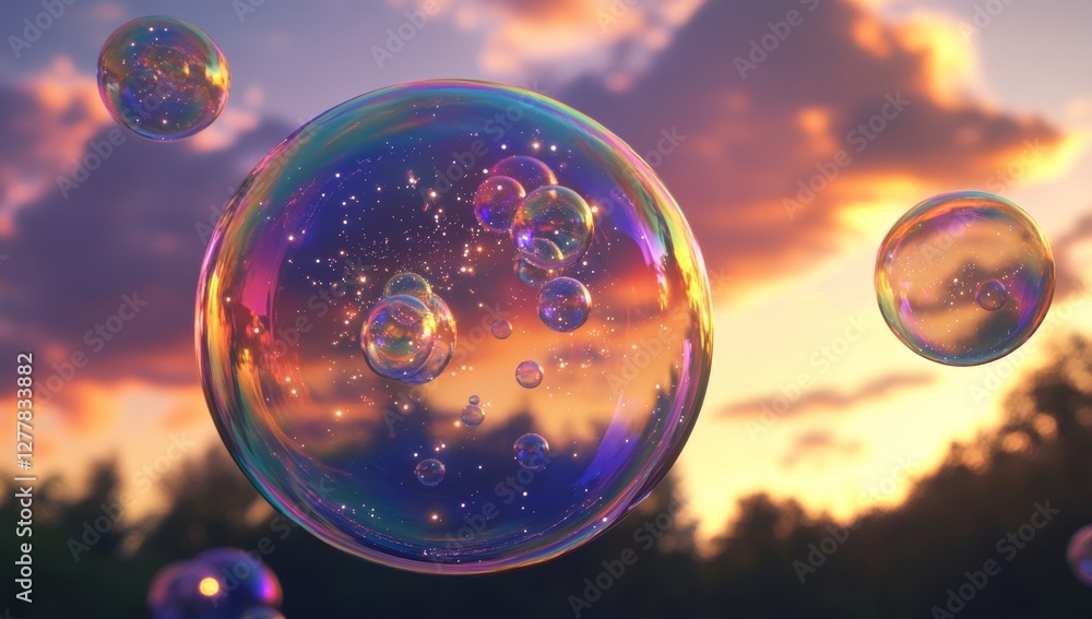 Sunset Soap Bubbles Floating Outdoors Sunset Soap Bubbles Floating Outdoors