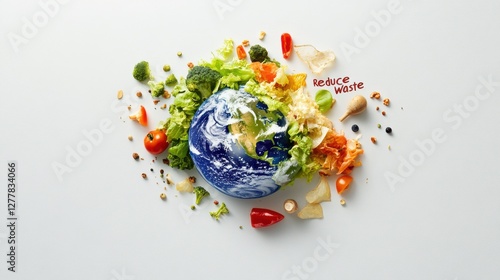 eco-friendly campaigns, stop food waste day poster a melting earth made from food waste with a reduce waste call to action, symbolizing climate change impact
