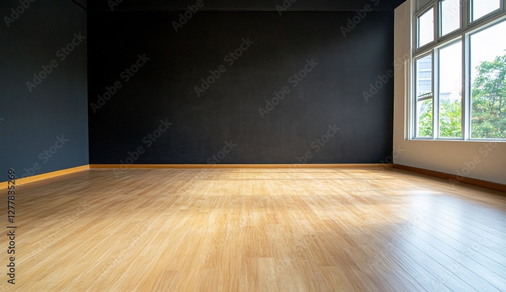 Empty room with wood floor near windows for advertisement, architecture use Empty room with wood floor near windows for advertisement, architecture use