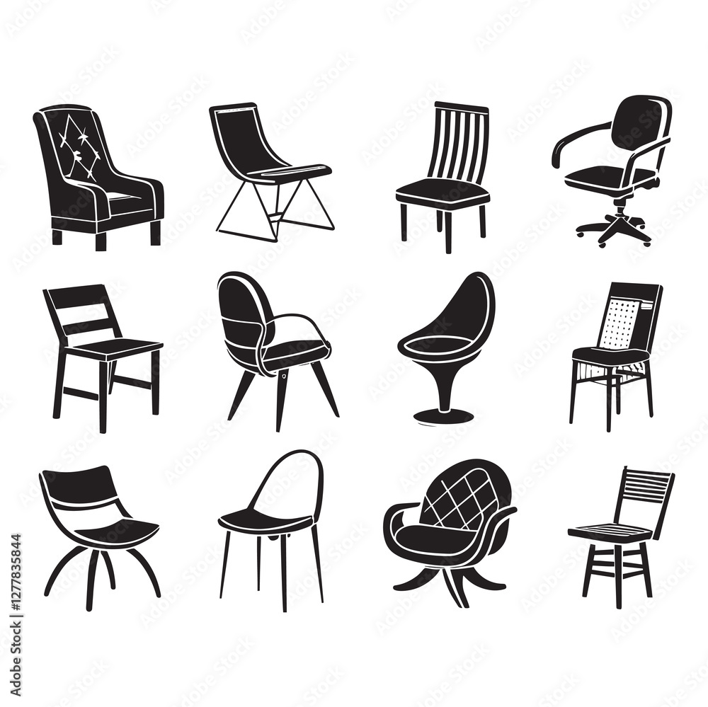 Chair & Seat Icon Set – Editable Stroke Vector Illustration Chair & Seat Icon Set – Editable Stroke Vector Illustration