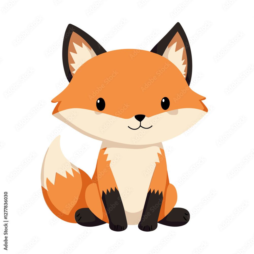 A cartoon fox with orange fur a chest and details on a designed in a simple and child-friendly style A cartoon fox with orange fur a chest and details on a designed in a simple and child-friendly style