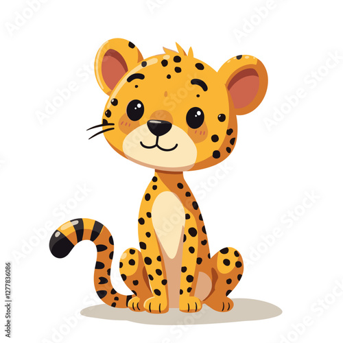 Adorable cartoon jaguar cub with spots sitting Vector illustration for children's books friendly and playful!
