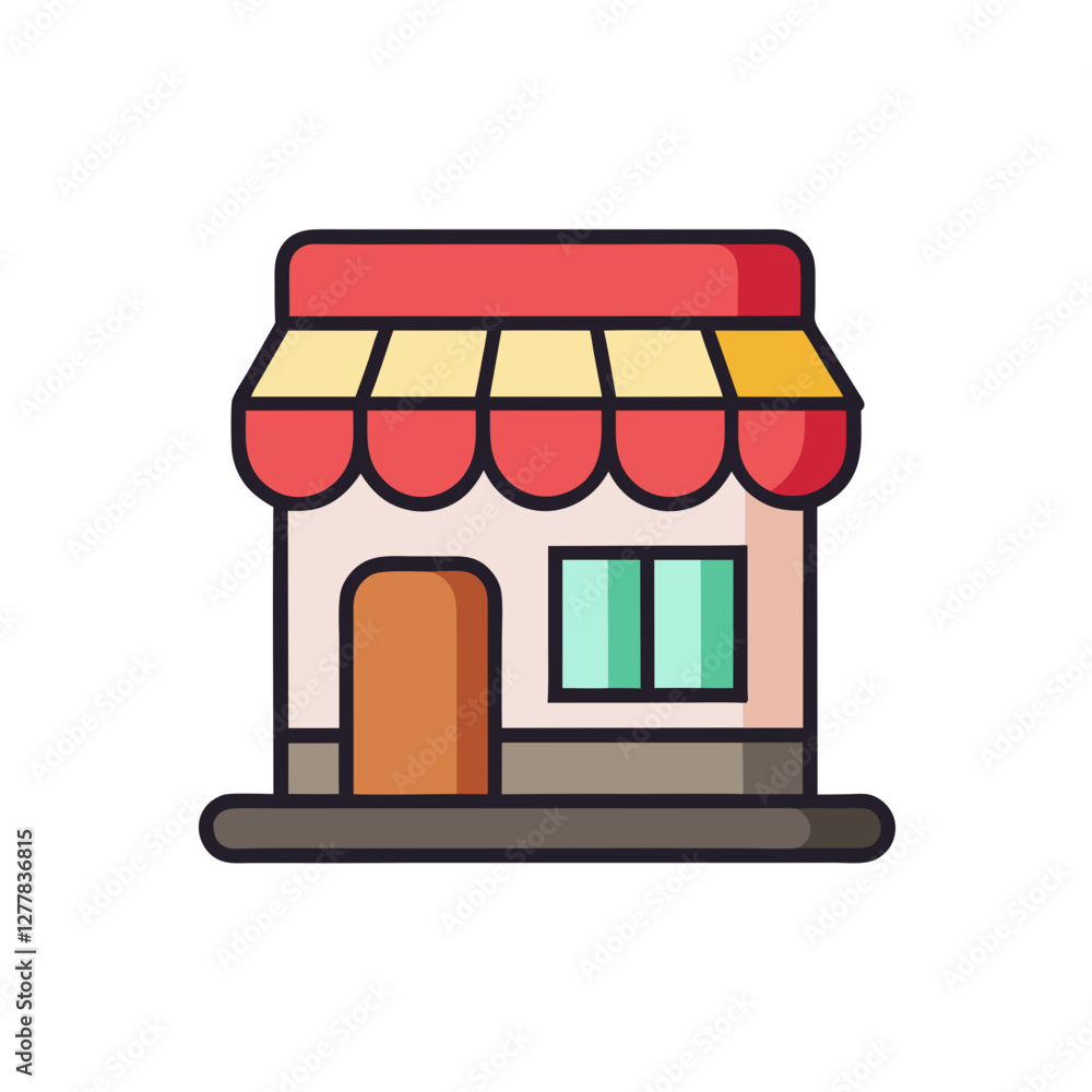 Illustration of a Small Retail Shop Front, A colorful illustration of a small retail shop with a red and yellow striped awning and brown door.
Illustration of a Small Retail Shop Front, A colorful illustration of a small retail shop with a red and yellow striped awning and brown door.