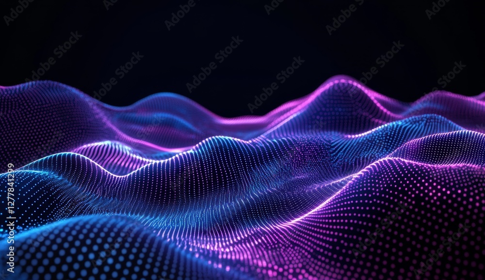 Abstract digital wave, glowing, dark background, tech design