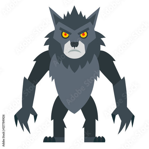 Cartoon Werewolf with Red Eyes and Sharp Claws Vector, A vector illustration of a cartoon werewolf with red eyes, sharp claws, and a muscular body, perfect for Halloween or fantasy designs.
