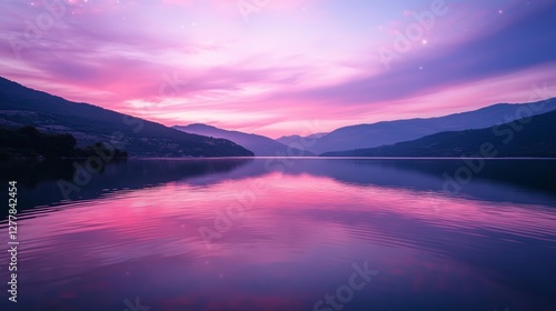 Wallpaper Mural Ripples on a mirror calm lac de Codole in the Balagne region of Corsica at dawn with a pink and purple star filled sky Torontodigital.ca