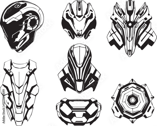 Wallpaper Mural Set of minimalistic futuristic elements. Hand drawn vector illustration Torontodigital.ca