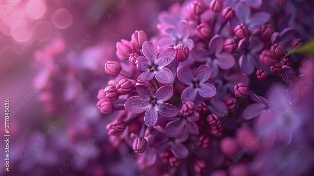 Macro close-up of vibrant lilac blooms on a lush purple background – celebrating the delicate beauty of spring flowers in rich, saturated hues Macro close-up of vibrant lilac blooms on a lush purple background – celebrating the delicate beauty of spring flowers in rich, saturated hues
